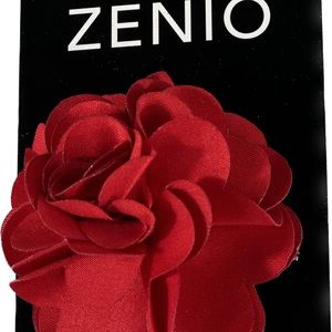 Zenio Men's Floral Lapel Pin Fire Red Flower 100% Microfiber Fabric